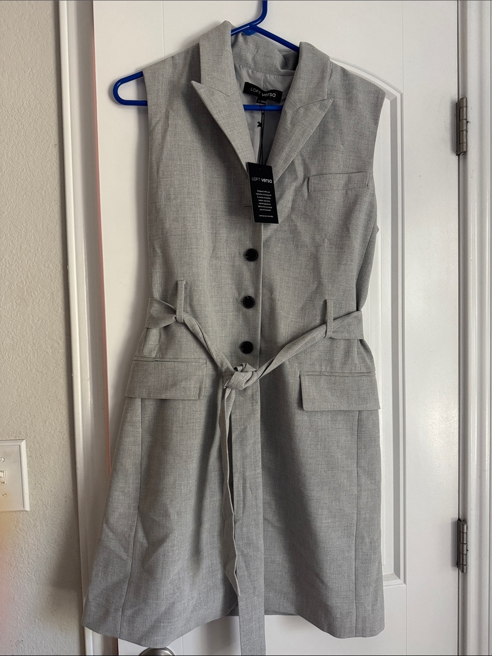 Loft Fashion Sleeveless Light Gray Belted Shirt Dress